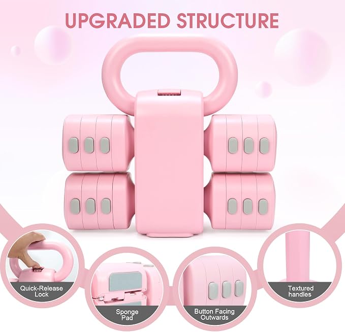 Adjustable 2-in-1 Convertible Kettlebell & Dumbbells Set, 4 in 1 Free Weights Dumbbell Set of 2, Each 2.2 3.3 4.4 5.5lb Quick Change Women Dumbbell Set for Home Exercise Training