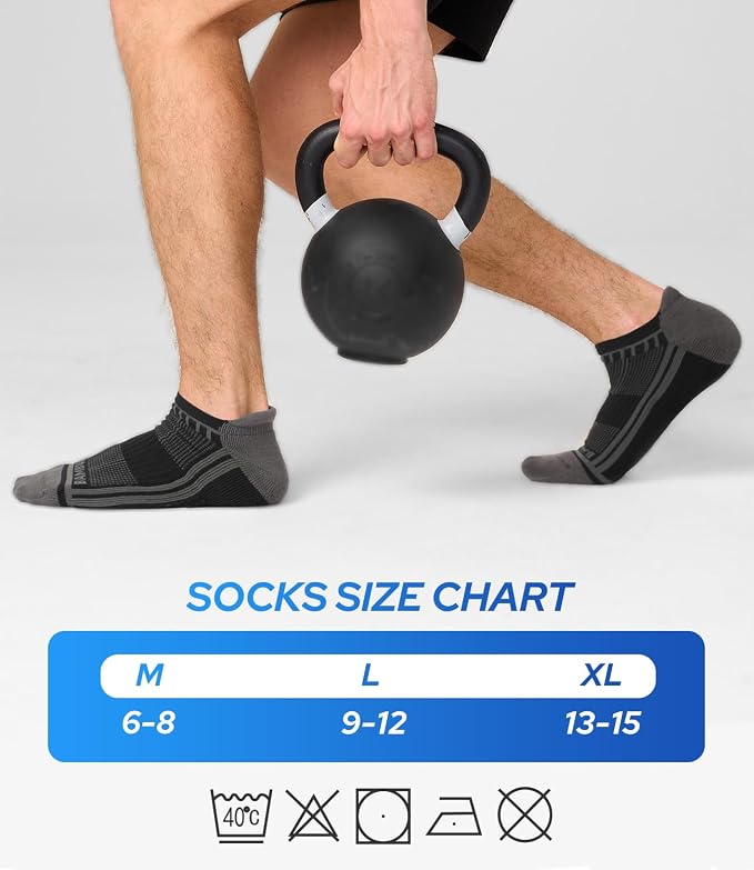BAMBOO COOL Men's Ankle Socks Moisture Wicking Breathable Odor Control Athletic Cushioned Running Socks Arch Support 8 Pack