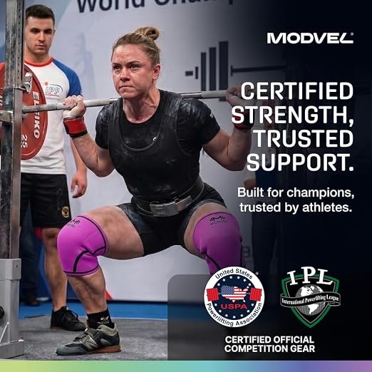 Modvel 7mm Neoprene Knee Sleeves for Men & Women Weightlifting & Powerlifting – Compression Knee Sleeve Support for Squats, Gym, Training – USPA, IPL Approved – XX-Large Pink (Pair)