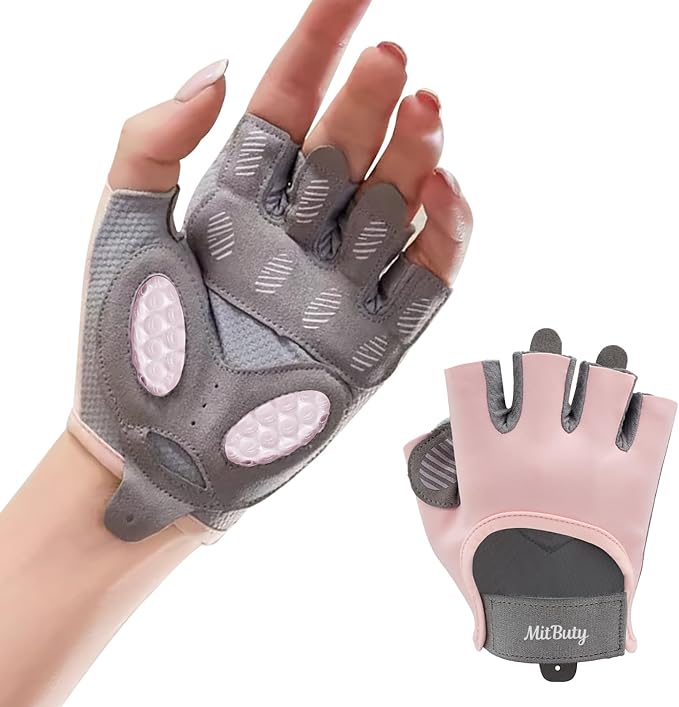 Workout Gloves for Men & Women – Fingerless Gym Gloves for Weight Lifting, Crossfit, Fitness, Exercise & Training with Silicone Grip Dots for Secure Hold & Palm Padding Protection