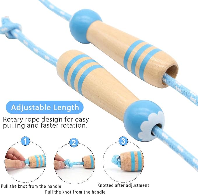 Jump Rope Kids, 7ft Adjustable Cotton Skipping Rope with Wooden Handle for Boys and Girls Fitness Outdoor Exercise