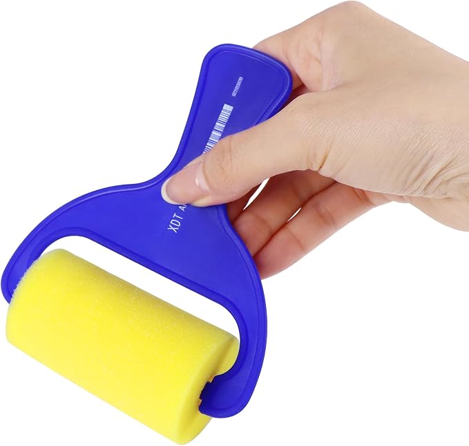 Foam Paint Roller 12 Piece Set 3''x12, Sponge Roller for Painting Art & Craft, Soft & Disposable & Washablea, Blue, Yellow
