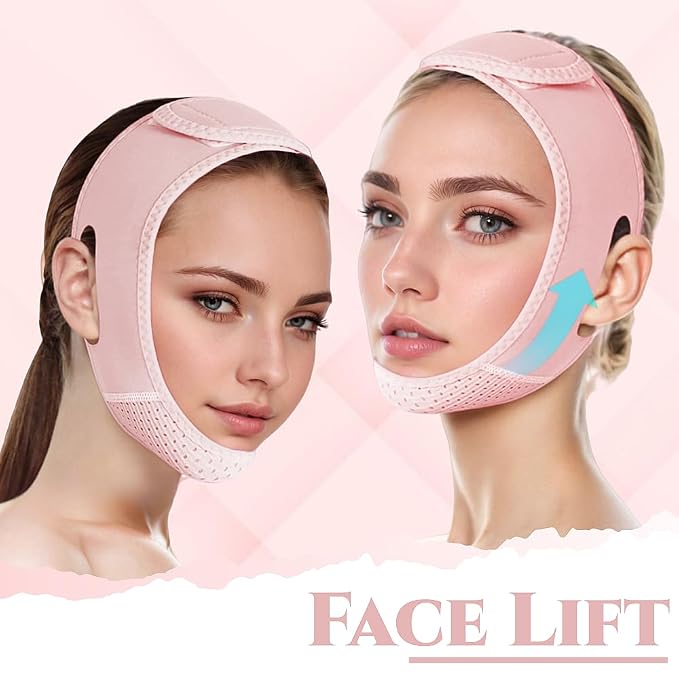ROWMATE V Line Lifting Mask Chin strap for sleeping, V Line Lifting Mask for Women,Jaw Exerciser，Medium,LightPink