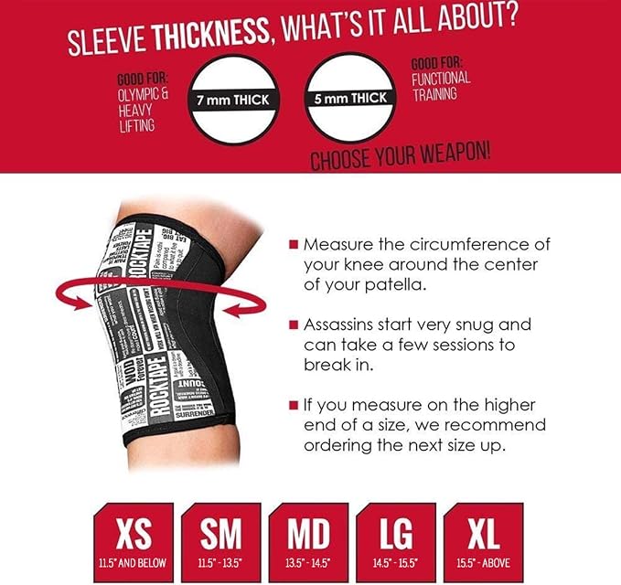 Rocktape Assassins Knee Compression Sleeves, Knee Brace for Weightlifting, Cross Training & Working Out - Reduce Strain & Swelling (2 Sleeves)