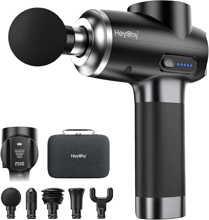 HEYCHY Percussion Massage Gun Deep Tissue, 12mm Amplitude Massager for Men Women Athletes Back Neck Muscle Relief, FSA Eligible, Quiet for Home Gym Office Use, HSA