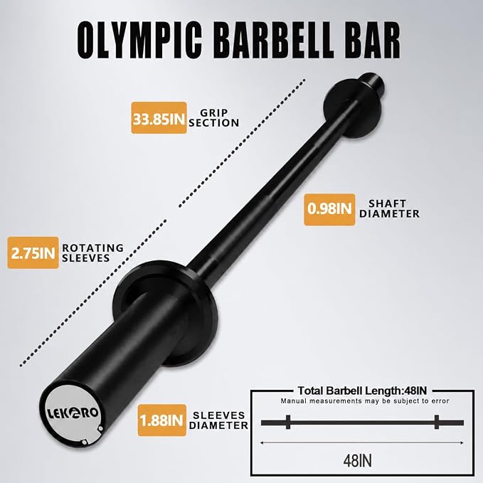Olympic Barbell Bar 4FT, 350LB Straight Weight Lifting Bar, Fits 2-Inch Olympic Plates, Rotating Sleeves, 2 Spring Collars, Knurled Strength Training Bar for Home Gym