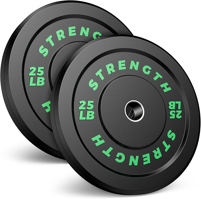 Rendpas 2-Inch Olympic Bumper Plates, 100% Virgin Rubber Low Bounce Barbell Weight for Home Gym Strength Training, 10lb-45lb Black with Color-Coded