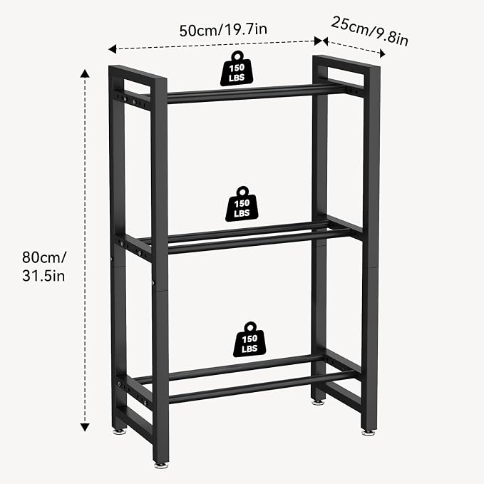 IBUYKE 2 Tier | 3 Tier Dumbbell Rack, Adjustable Weight Rack for Home Gym, Space-Saving Heavy-Duty 300LB | 450LB Capacity Weight Storage Racks for Kettlebells, Dumbbells Equipment Storage, Rack Stand Only