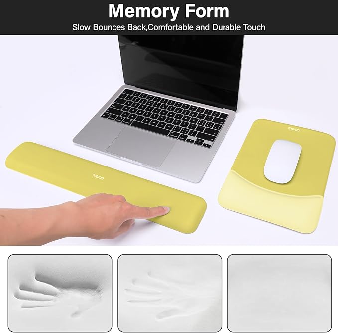 MOSISO Wrist Rest Support Mouse Pad & Keyboard Set, Yellow | Rectangular Ergonomic Mousepad, Non-Slip Base, Home/Office Pain Relief & Easy Typing, Neoprene Cloth & Raised Silicone Lining