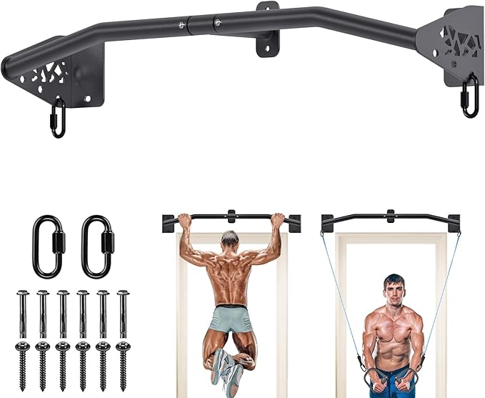 SELEWARE 32"/36" Wall Mount Pull Up Bar Joist Mount Chin Up Bar for Doorway | Heavy Duty Steel Construction Support 450 lb, w/Resistance Band Hooks, Fits 32"/36" Wall Studs for Home Gym Strength Training