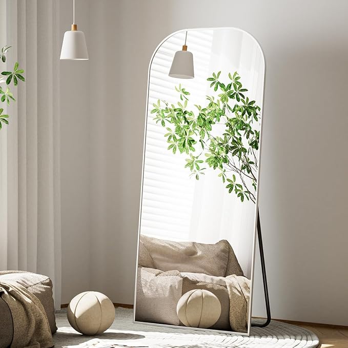 Koonmi Full Length Mirror, 56"x21" Mirror Full Length with Stand | Domed Top Square-Edged ShatterProof Floor Mirror with Sliver Aluminum Alloy Frame for Bedroom Living Room Home Gym