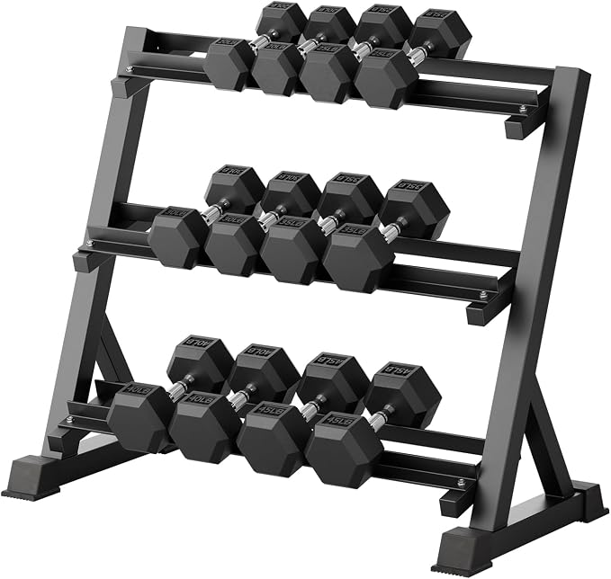 RitFit Rubber Coated Hex Dumbbell Weights Set for Home Gym | Cast Iron Core, Anti-Slip Knurled Chrome Handle, Hexagon Anti-Roll, Heavy-Duty Dumbbell Set for Strength Training