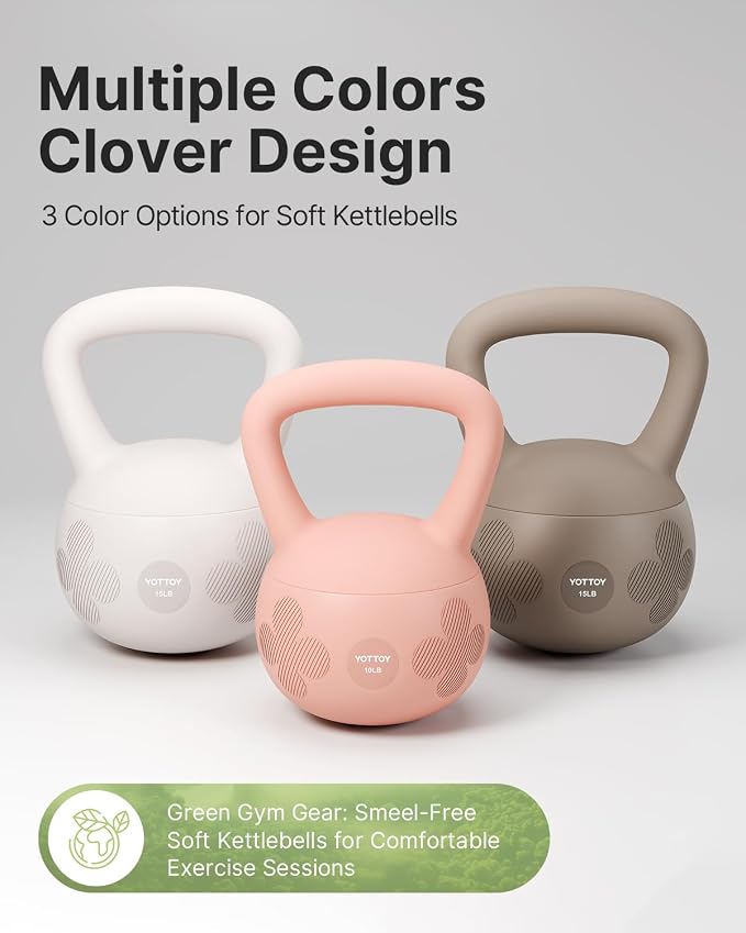 YOTTOY Soft Kettlebell for Home Workouts, Anti-Slip Wide Handle Strength Training Kettlebells, Cushioned Base for Safety - Ideal for Men, Women & Beginners