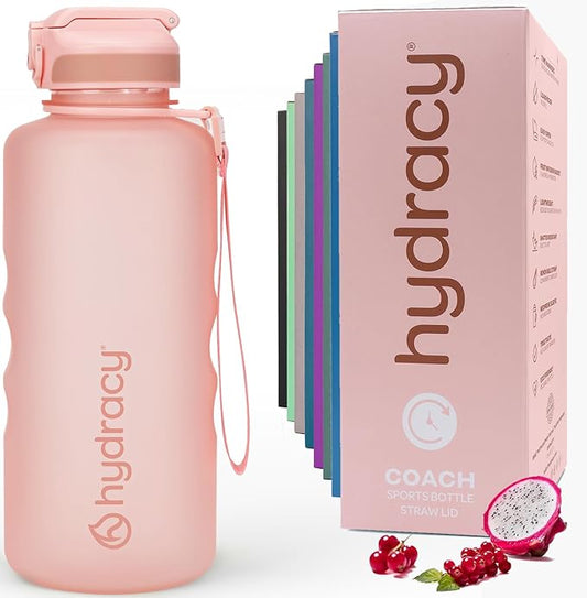 Hydracy 2L Large Water Bottle, Shatterproof, BPA Free Tritan Plastic, Leakproof, Zero Condensation, With Detachable Carry Strap, Spillproof Lid, Convenient Silicon Spout, Ideal for Gym, Yoga | Leakproof,BPA Free,No Sweat Neoprene Sleeve,Carry Strap,Dai...