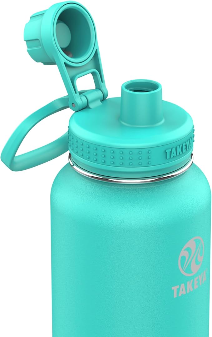Takeya Actives Stainless Steel Water Bottle, Insulated Spout Lid, Keeps Drinks Cold 24 Hrs, Leakproof, Durable, Dishwasher Safe, Ideal for Gym, Travel, Fits Most Cup Holders, 40 oz/Teal