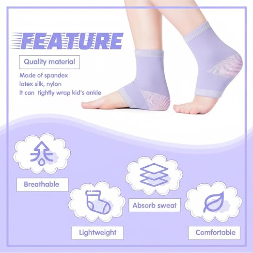 Tarpop 3 Pair Ankle Compression Sleeves for Kids Ankle Brace Compression Sleeves Foot Arch Sock for Girls Sports Running Dance Fitness Gymnastics(Purple,Large)