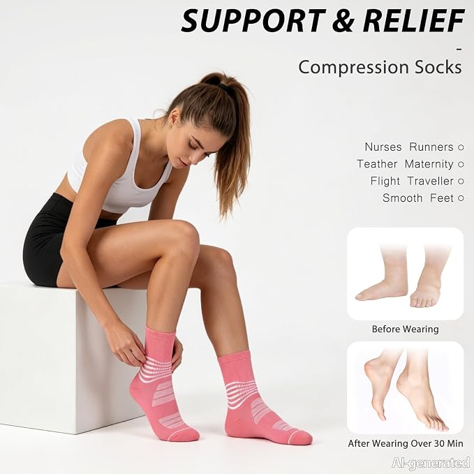 IRAMY Crew Compression Socks for Women Men with Ankle Arch Support Plantar Fasciitis Relief 3/6 Pairs