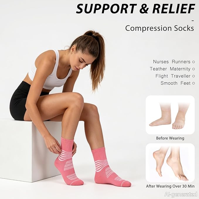 IRAMY Crew Compression Socks for Women Men with Ankle Arch Support Plantar Fasciitis Relief 3/6 Pairs