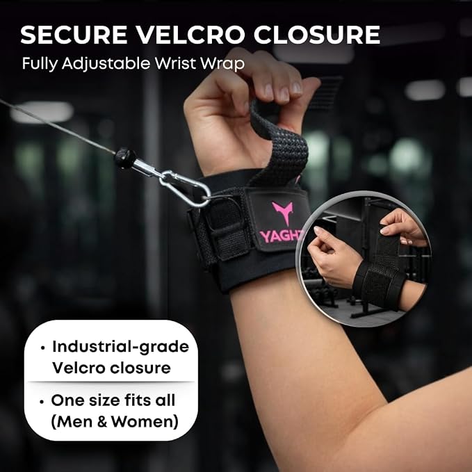 Weight Lifting Straps with D Ring - Gym Straps with D Ring | Cuffed D Rings, Padded Wrist Support, Fits All Cable Machines, Unisex, Anti Slip, Heavy Duty Weight Lifting Straps