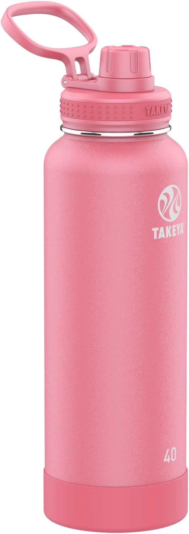 Takeya Actives Stainless Steel Water Bottle, Insulated Spout Lid, Keeps Drinks Cold 24 Hrs, Leakproof, Durable, Dishwasher Safe, Ideal for Gym, Travel, Fits Most Cup Holders, 40 oz/Pink Mimosa