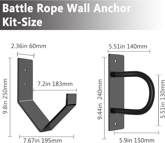 Heavy Duty Battle Rope Wall Anchor Kit with 1 Storage Hook, Wall Mount for Home Gym Training