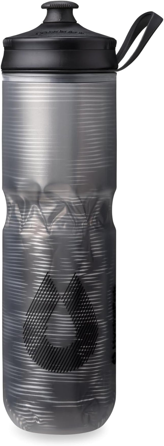 HydraPak Polar Sport Insulated Water Bottle (24oz, Pulse Black) | High Flow, BPA Free, Tri-Layer Insulation, Leakproof, Dash Handle, Easy Squeeze, Self-Sealing Cap, for Sports