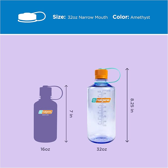 Nalgene 32 oz Narrow Mouth Water Bottle, Amethyst | BPA-Free, Durable & Lightweight, Leak Proof, Dishwasher Safe, Large Reusable Plastic Bottle for Hiking, Gym, Work & Travel