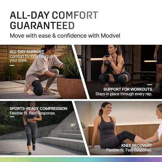 Modvel 2 Pack Knee Brace for Women - Knee Support for Walking, Knee Compression Sleeves for Pain Relief, Knee Sleeves for Women, Knee Brace for Sports, Workouts & Arthritis