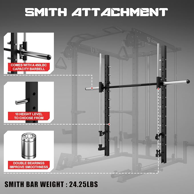 S1-V4 Smith Machine, 2000LBS Power Cage with Cable Crossover System, All-in-One Squat Rack with Smith Bar, Strength Training Equipment for Home Gym