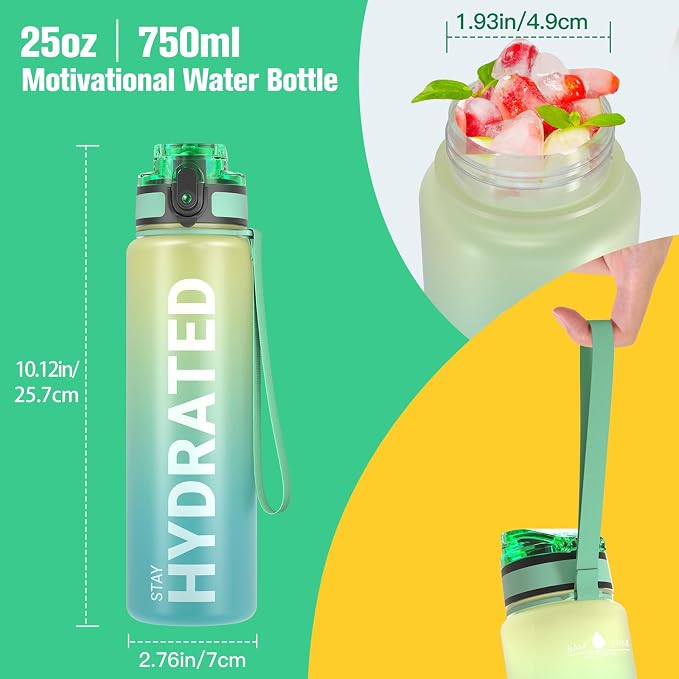 Sahara Sailor Water Bottle 25oz, Tritan Sports Bottle with Time Marker | Bpa Free, Leakproof Wide Mouth With Fast Flow Lid And Cleaning Brush, For Gym School Office Travel, 1 Count
