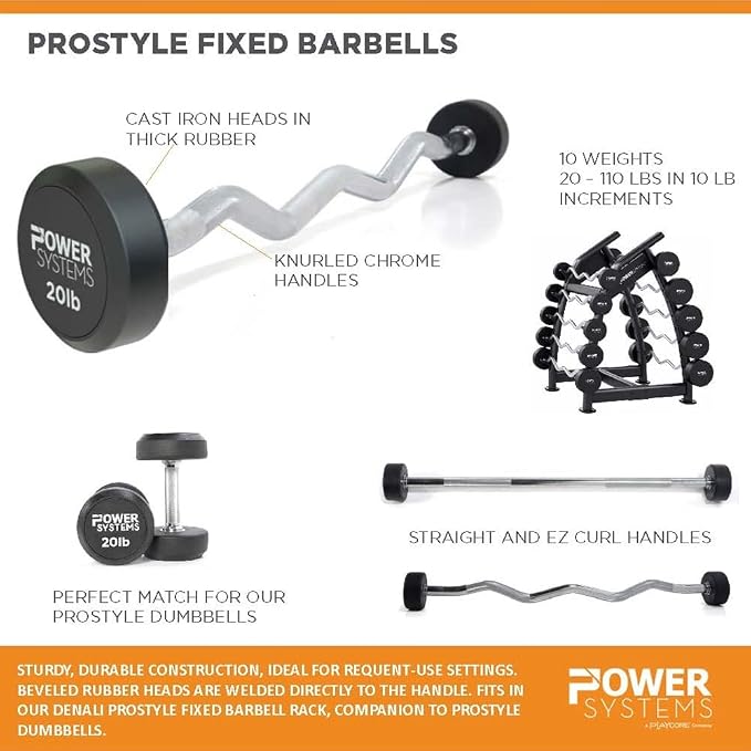Power Systems ProStyle Fixed Barbell with EZ Curl Handle