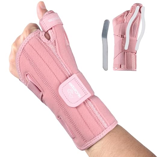 Carpal Tunnel Wrist Brace with Thumb Support, Thumb Brace Spica Splint for De Quervains Tenosynovitis, Tendonitis, Trigger Thumb Splint Wrist Support for Men Women - Left Hand,Pink,L/XL