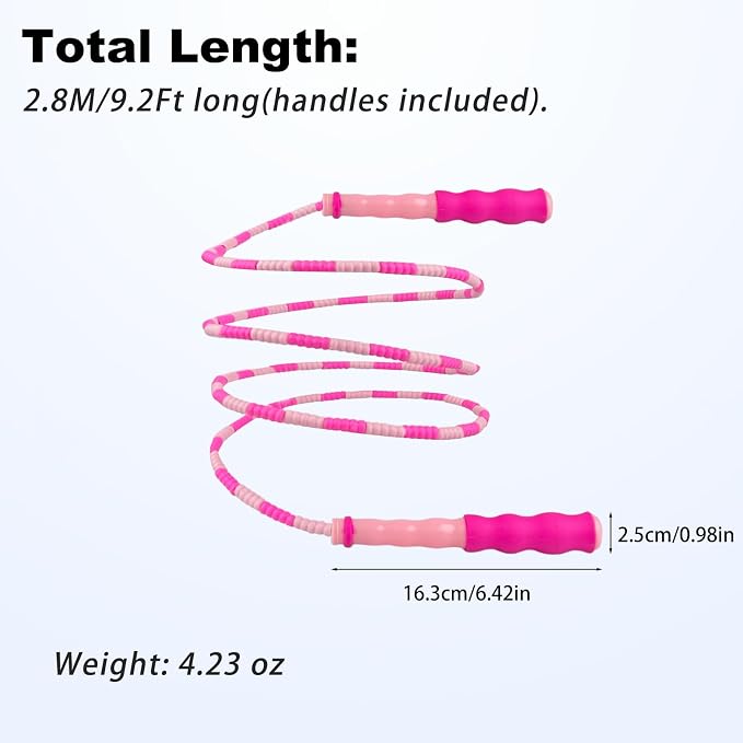 BIRDDIE Soft Beaded Jump Ropes For Kids, Adoult Fat Burning Fitness | Individual bag for easy storage; Adjustable length; Tangle-free segmented;Non-slip handle; Cord length: 240 cm/94.48 inch