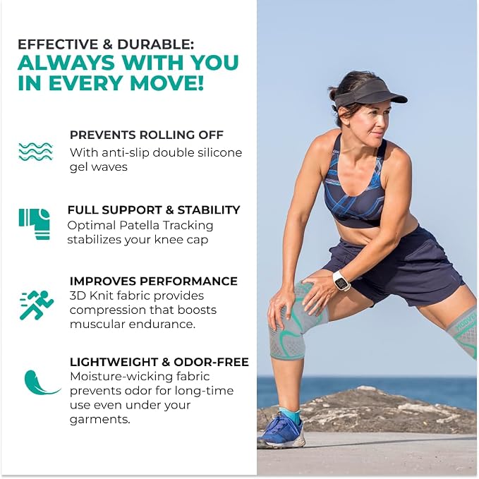 Modvel Compression Knee Brace for Women & Men - 2 Pack Knee Brace for Women Running Knee Pain, Knee Support Compression Sleeve, Workout Sports Knee Braces for Meniscus Tear ACL & Arthritis Pain Relief