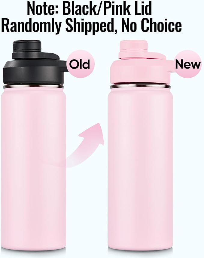 Fijinhom Insulated Water Bottle with Handle, 304 Stainless Steel Water Bottles with Wide Mouth, Double Wall Vacuum Sports Water Bottle, BPA Free, Keep Cold and Hot, 18 Ounces, Pink
