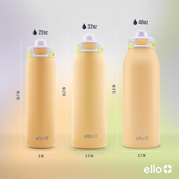 Ello Pop & Fill Insulated Stainless Steel Water Bottle with Quick Fill Lid, Leakproof Locking, Sip or Chug Spout, BPA-Free, Double Wall Vacuum Insulated for Sports, Travel & School- 22oz / 32oz / 40oz