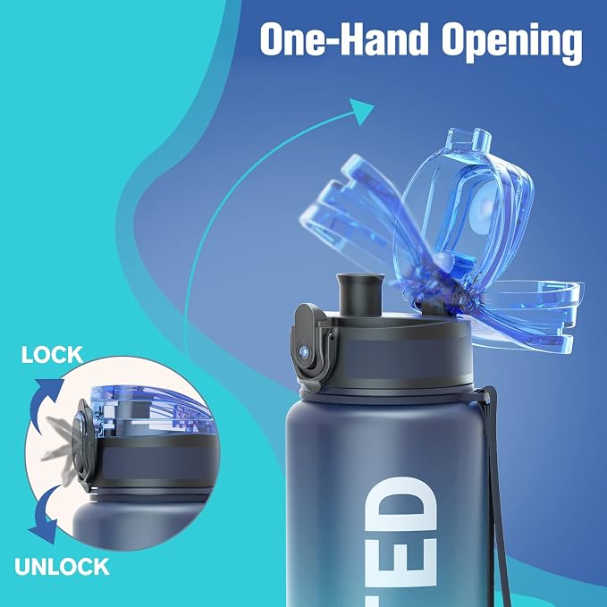 Sahara Sailor Water Bottle 25oz, Tritan Sports Bottle with Time Marker | Bpa Free, Leakproof Wide Mouth With Fast Flow Lid And Cleaning Brush, For Gym School Office Travel, 1 Count
