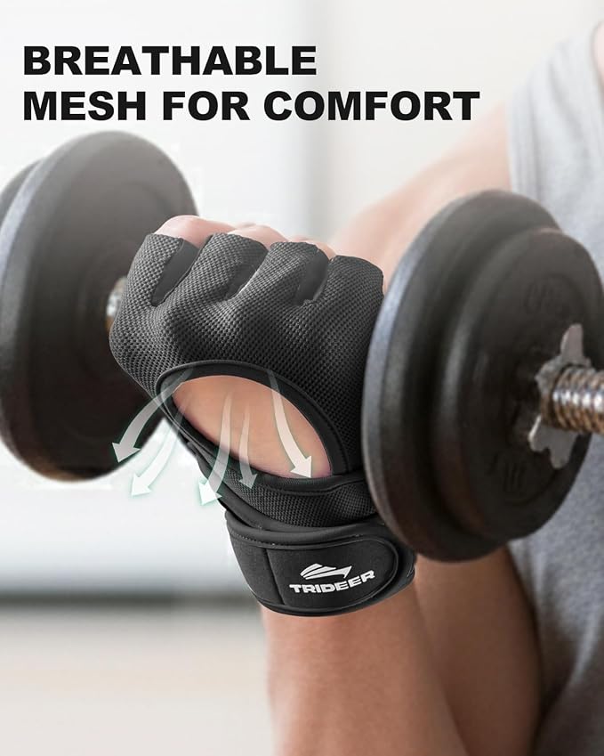 Trideer Weight Lifting Gloves for Women & Men, Wrist Support & Padded Palm | Gym Gloves with Silicone Grip, Breathable Workout Gloves for Strength Training, Pull Ups, Cross Training & Fitness