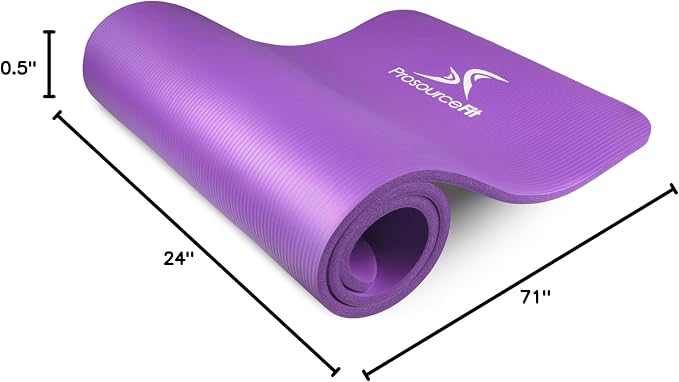 ProsourceFit Extra Thick Yoga and Pilates Mat 1/2” (13mm) or 1" (25mm), 71-inch Long High Density Exercise Mat with Comfort Foam and Carrying Strap
