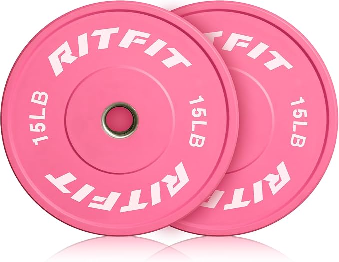 RITFIT Pink Olympic Bumper Plates with Steel Insert for Home Gym | High-Density Rubber with Low Bounce, 2-Inch Olympic Bore with Steel Insert, Pink Color for Strength Training