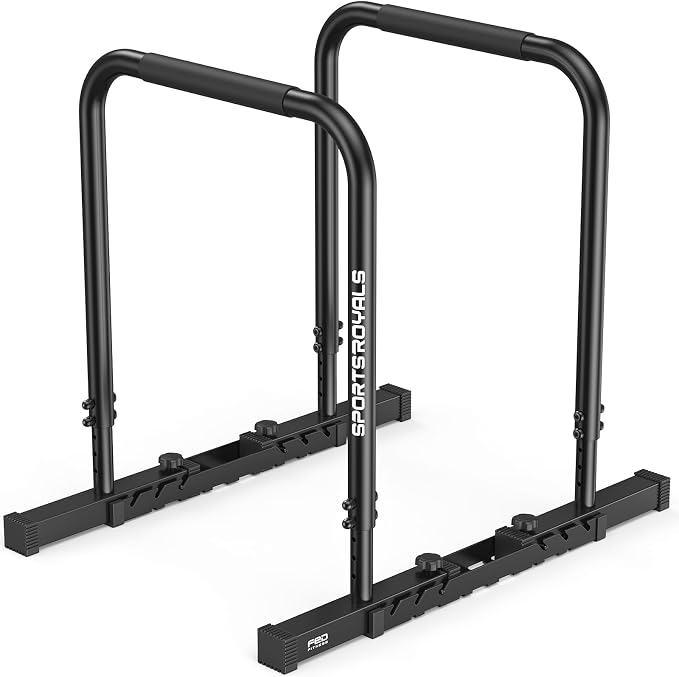 Sportsroyals Adjustable Dip Bar Station, Heavy Duty Parallette & Parallel Bars, 400LBS Stable Dip Stands for Home Gym, Calisthenics & Upper Body Workout Equipment