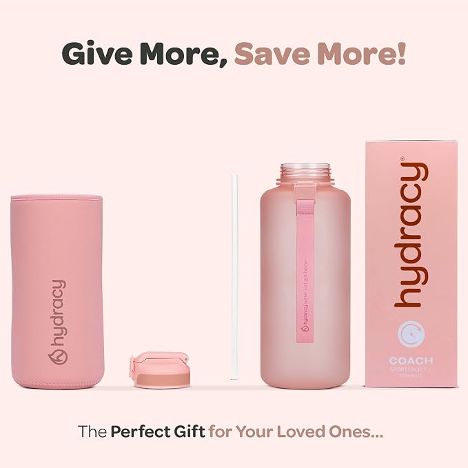 Hydracy 2L Large Water Bottle, Shatterproof, BPA Free Tritan Plastic, Leakproof, Zero Condensation, With Detachable Carry Strap, Spillproof Lid, Convenient Silicon Spout, Ideal for Gym, Yoga | Leakproof,BPA Free,No Sweat Neoprene Sleeve,Carry Strap,Dai...