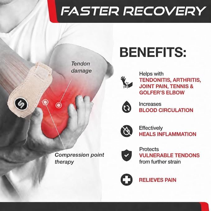 Sleeve Stars Tennis Elbow Brace for Men & Women, Elbow Brace for Tendonitis, Tennis Elbow Strap, Golfers Elbow Brace, Elbow Support Wrap for Tennis Elbow Relief, Fits 9"-23" (Pair/Beige)