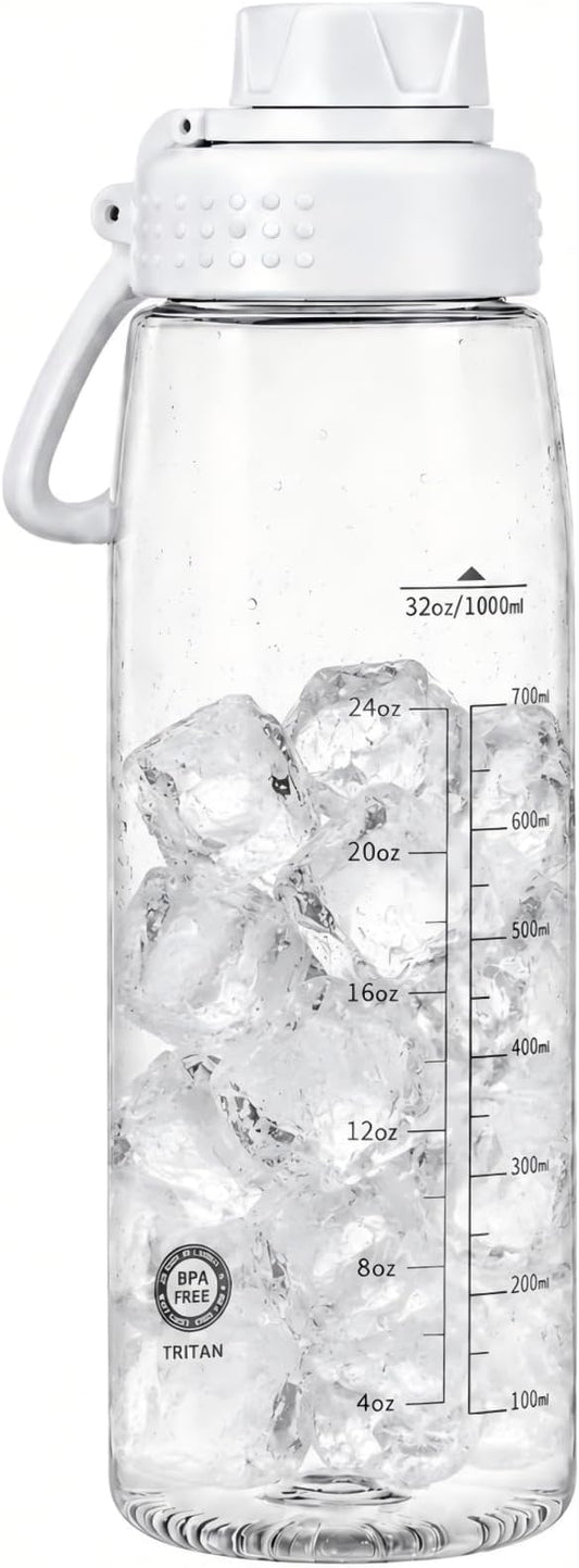 32oz Clear Water Bottle - BPA-Free Tritan Plastic, Fast Flow Spout Lid, Wide Mouth & Leakproof Design Hiking Water Bottle Suitable for Travel, Outdoors, Gym, Travel, Home, School(Clear)