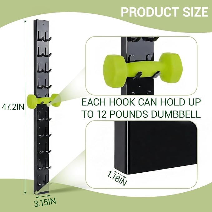 Zonon 50 Inch Dumbbell Wall Rack 10 Capacity Metal Heavy Duty Dumbbell Storage Holder for Space-Saving Home Gym Hardware Included