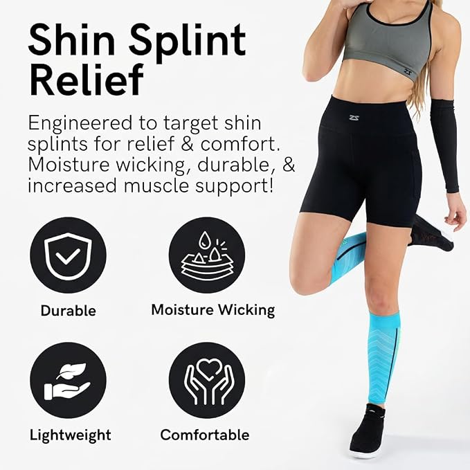 Zensah Featherweight Compression Leg Sleeves - Relieve Shin Splints, Calf Strains