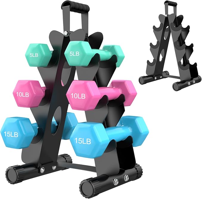 AmazeFan 5 Tier | 3-Tier Dumbbell Rack Stand Only, A-Frame Design Weight Rack with Handle, Weights Metal Strength Training Dumbbells Storage Rack for Home Gym Space Saver (Dumbells not Included)