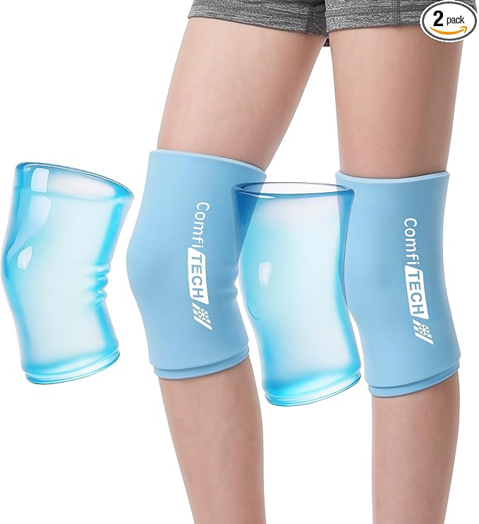ComfiTECH Youth Knee Gel Ice Pack Wrap Sleeves, 2 Packs, XS | 360 Full Coverage, Soft Flexible After Frozen, Custom Fit For Teen Athletes, Relieve Knee Soreness & Ligament Strains