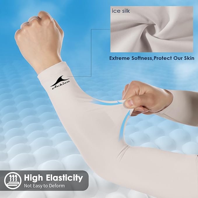 Achiou Volleyball Arm Sleeves for Women, Cooling Ice Silk Sun Sleeves Youth | Summer Ice Silk Compression Sleeves, UPF 50+ UV Protection, Perfect for Teen Girls & Women Outdoor Sports, Anti-slip Silicone