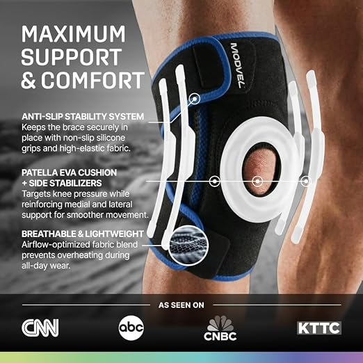 Modvel Knee Brace with Side Stabilizers & Patella Gel Pads for Pain Relief and Joint Support Breathable, Non-Slip Compression Sleeve for Men & Women, Arthritis, Meniscus, ACL Recovery